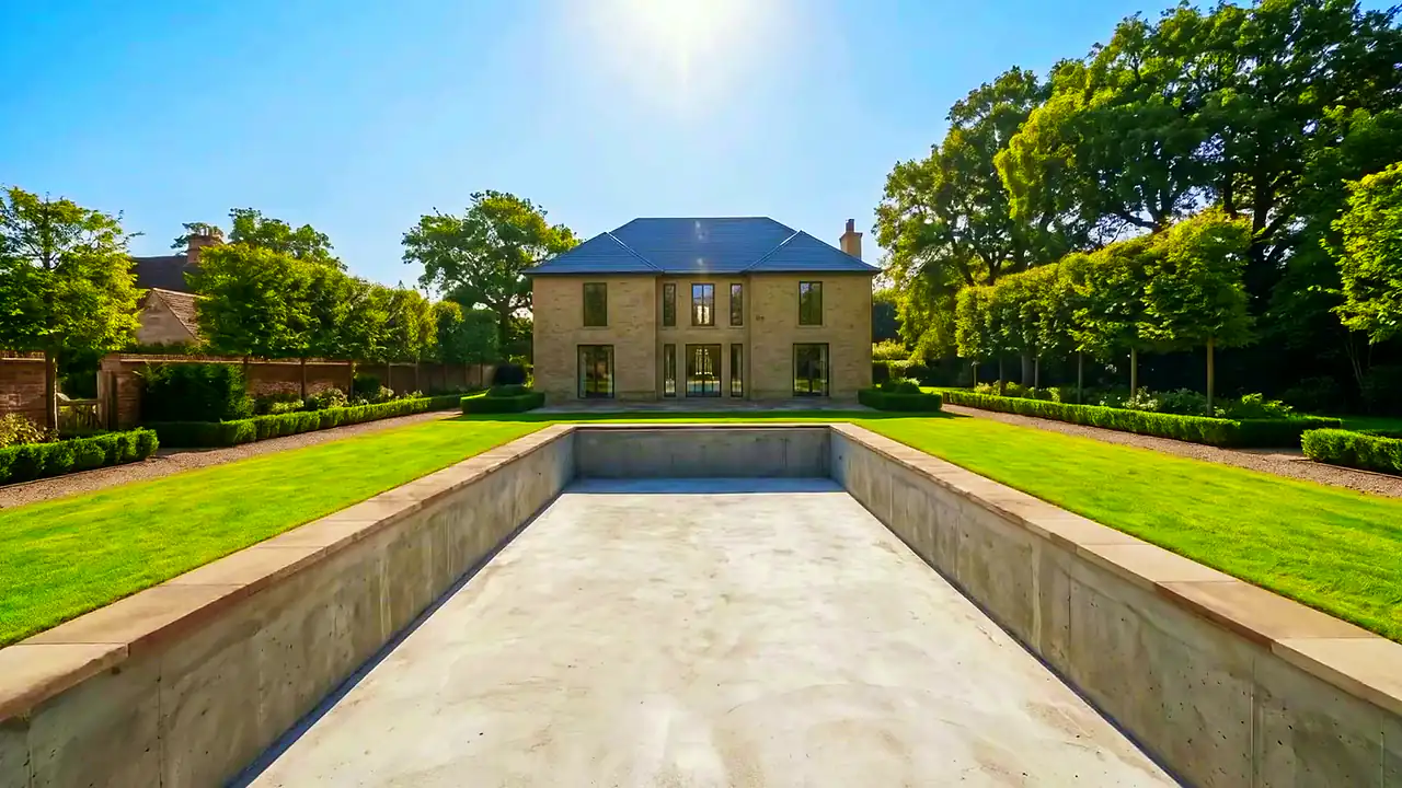Finished concrete shell with technology and pool coping