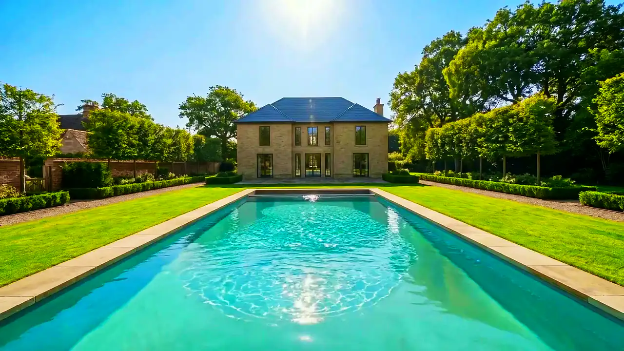 The finished pool, filled with water