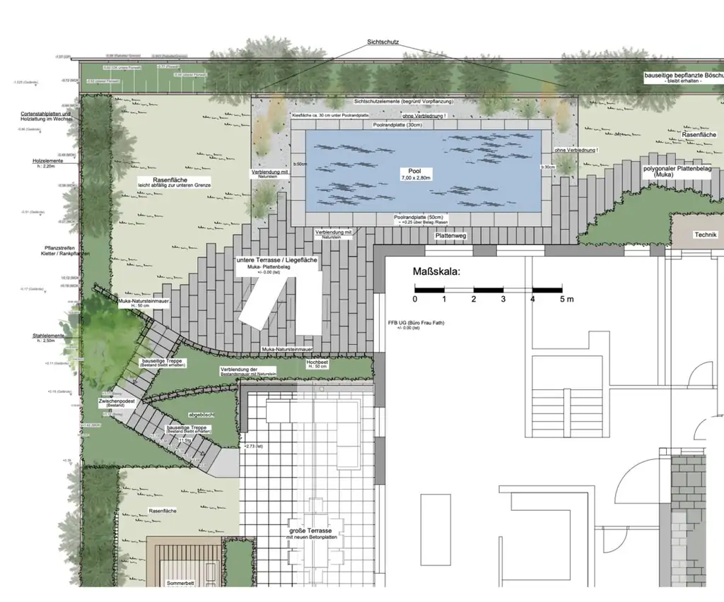 Garden plan with design drawing for the new pool
